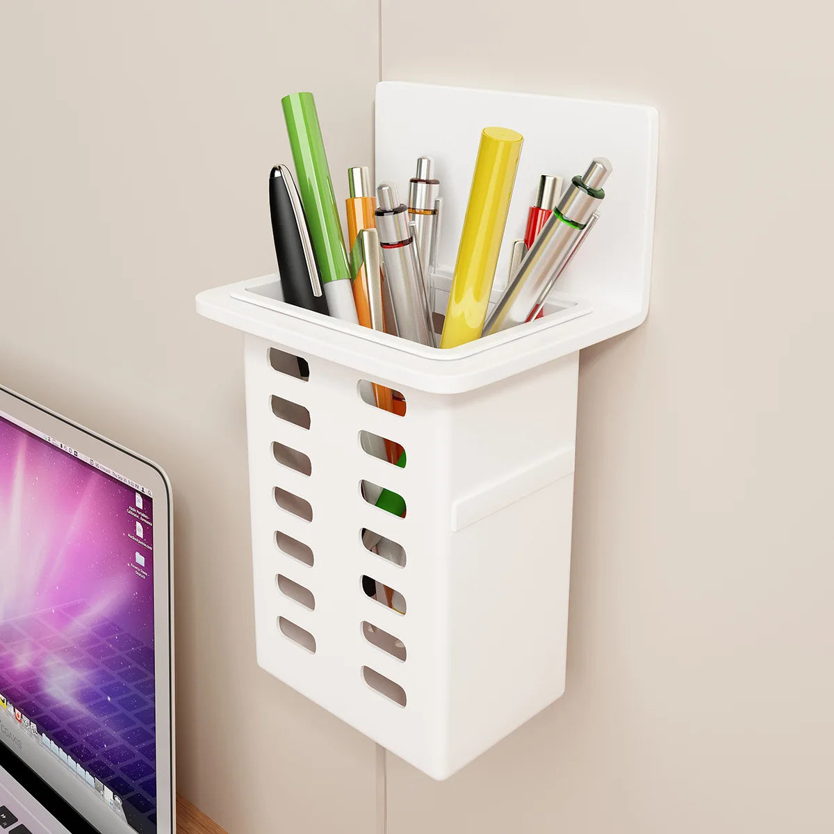 Black Wall-mounted Toothpaste & Toothbrush Holders. Storage box for bathroom items, phones & AC remotes. Traceless installation.