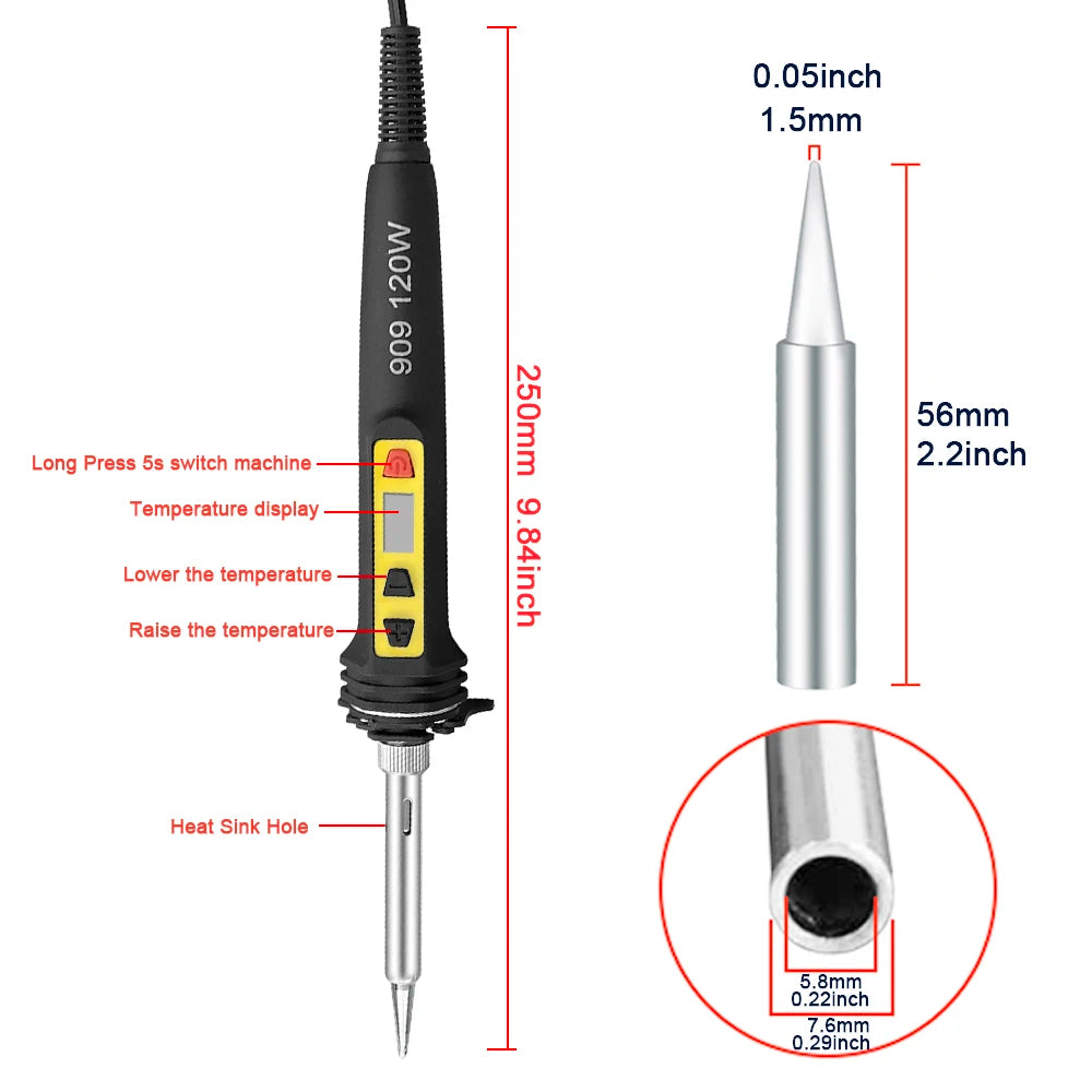 100W/120W Digital Soldering Iron Kit Repair Soldering Tool Set Electric Soldering Iron Dual Calibration Temperature 200-600C