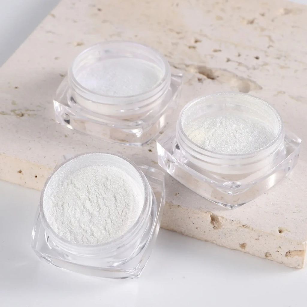 Pearl White Rubbing on Nail Art Glitter Dust Chrome Aurora Yellow Purple Manicure Decorations Mirror Mermaid Nail Powder Pigment