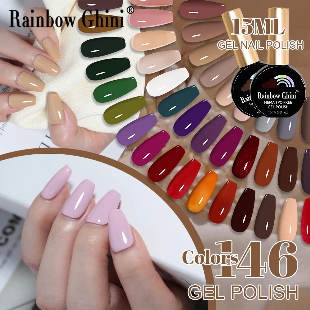RG 15ML 146Colors HEMA&TPO Free Long Lasting Nail Polish Colorful UV Nail Gel Top Base Coat Supplies For Professional Manicure