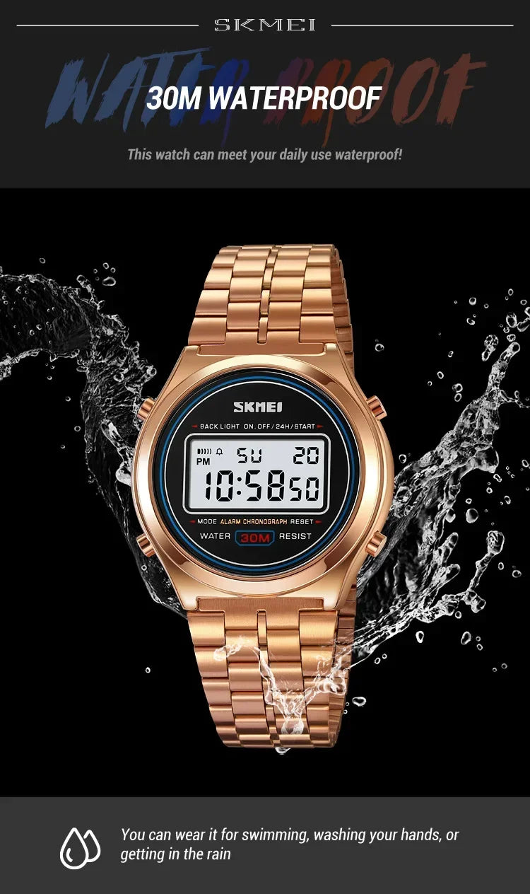 SKMEI 2146 Back Light Display Stopwatch Digital Sport Watches Stainless Steel Men Waterproof Date Alarm Wriswatch reloj hombre