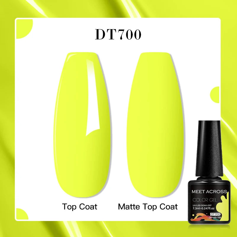 MEET ACROSS 160 Colors 7.3ml Gel Nail Polish Pink Green Blue Fluorescent Summer Glitter Varnish Semi Permanent Nail Art Gel