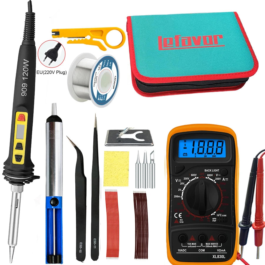 100W/120W Digital Soldering Iron Kit Repair Soldering Tool Set Electric Soldering Iron Dual Calibration Temperature 200-600C