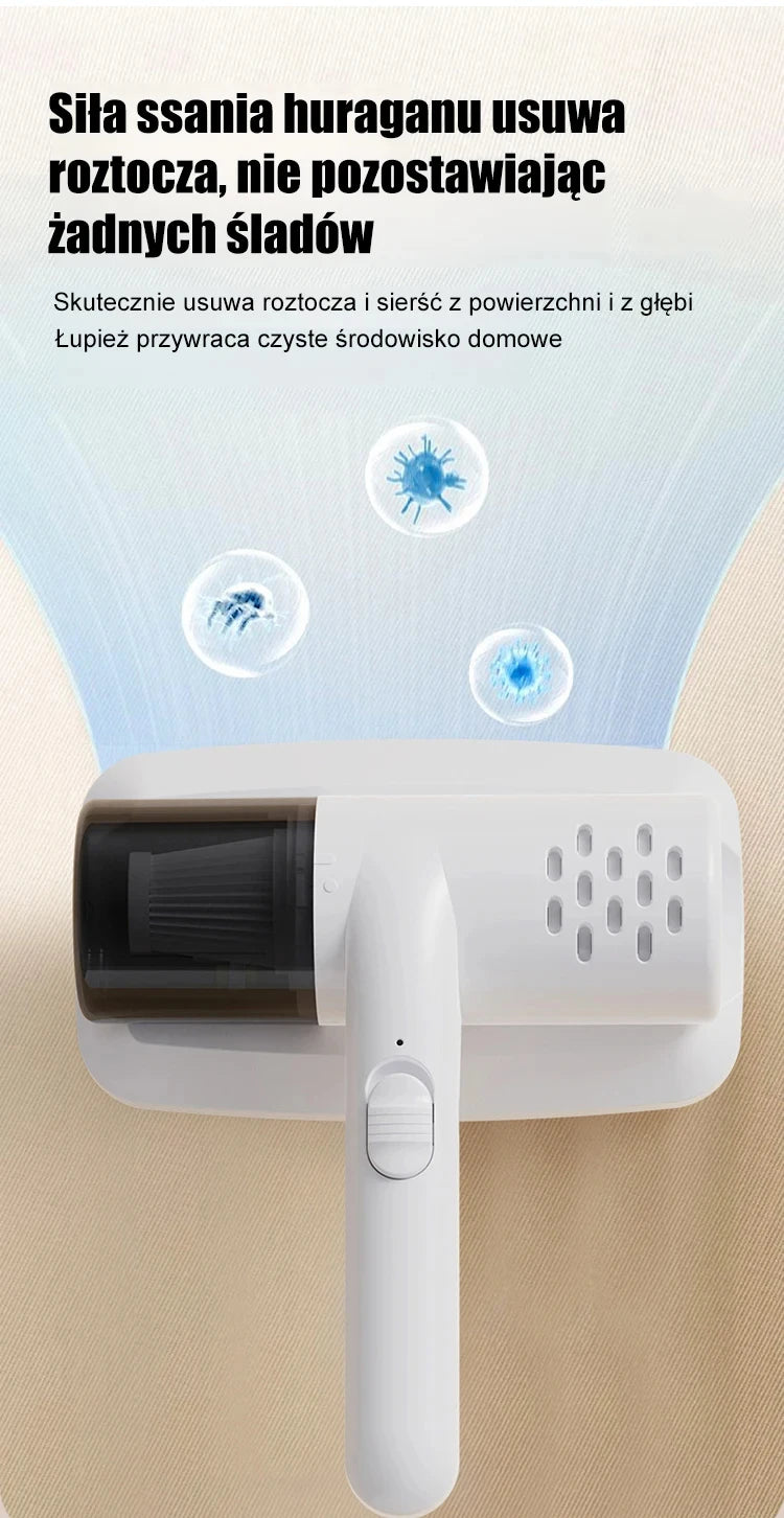 Wireless Handheld Vacuum Cleaner USB Charging Powerful Suction Portable Mite Remover for Bed Sofa Car Cleaning