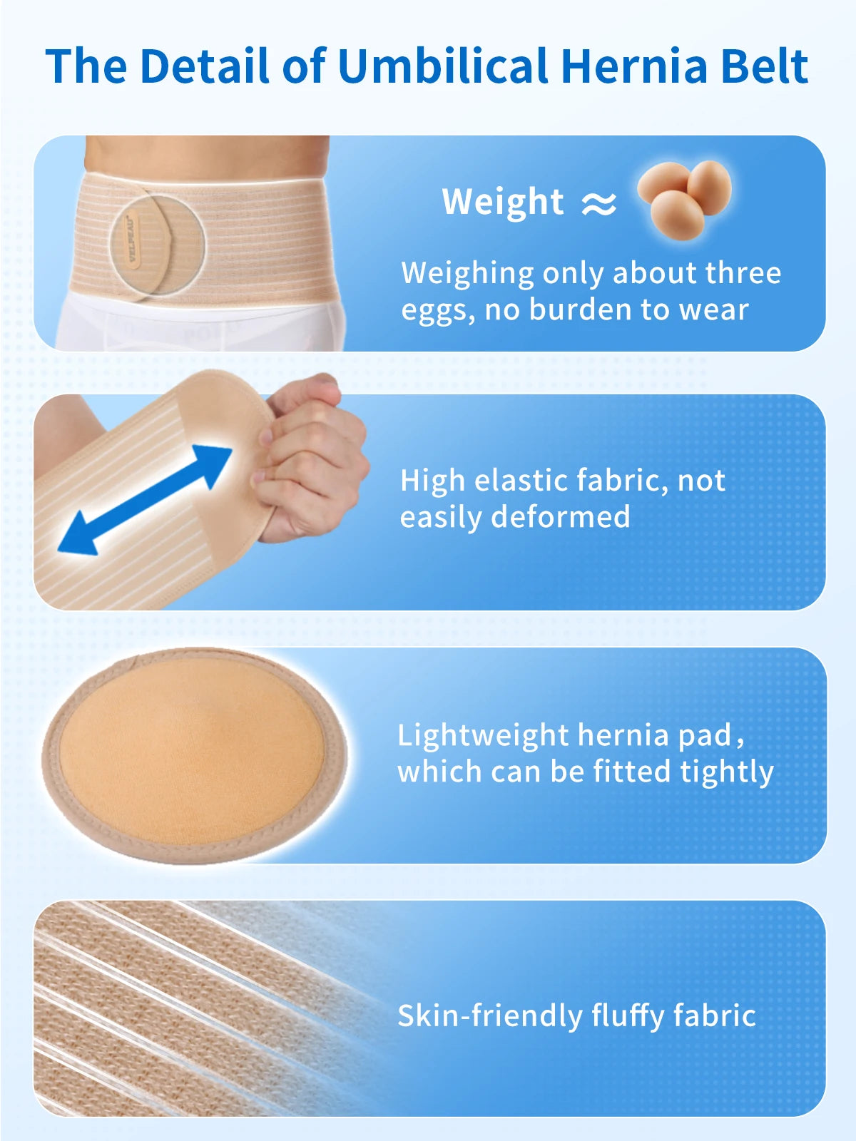 VELPEAU Umbilical Hernia Belt for Epigastric Incisional and Navel Hernia, Abdominal Binder with Removable Compression Pad