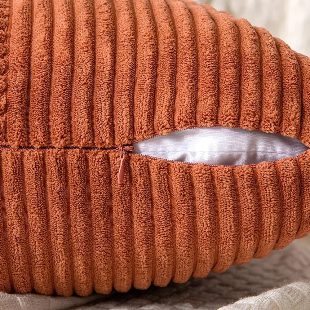 Rust Boho Throw Pillow Cover 18x18 Inch for Couch Bed Sofa Soft Corss Corduroy Patchwork Textured Terracotta Accent Cushion Case