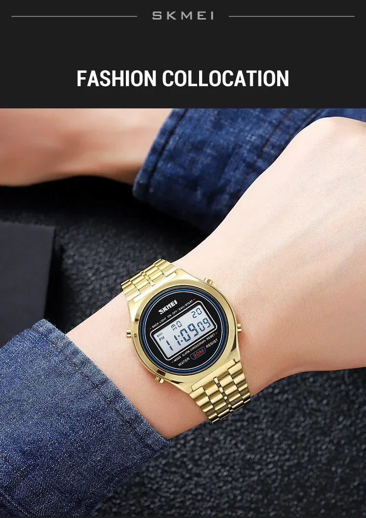 SKMEI 2146 Back Light Display Stopwatch Digital Sport Watches Stainless Steel Men Waterproof Date Alarm Wriswatch reloj hombre