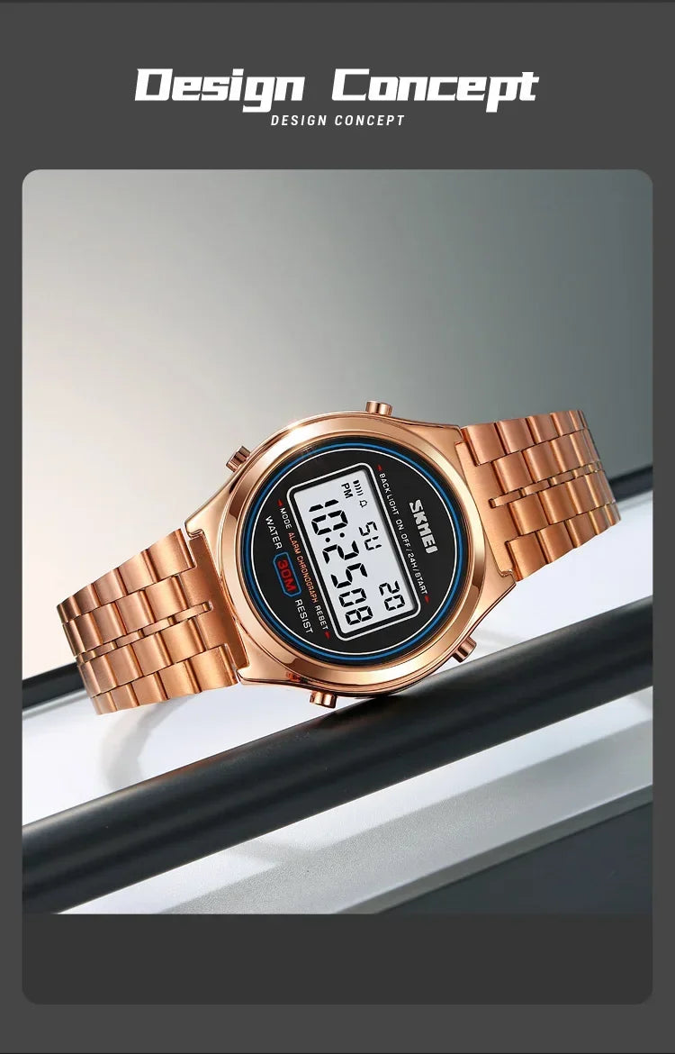 SKMEI 2146 Back Light Display Stopwatch Digital Sport Watches Stainless Steel Men Waterproof Date Alarm Wriswatch reloj hombre