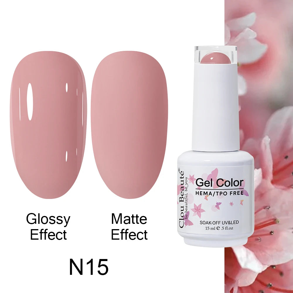 Clou Beaute 15ml HEMA TPO FREE Color Gel Nail Polish Nude Pink Red Green Collection Nail Gel Polish Glitter Soak Off UV LED Gel
