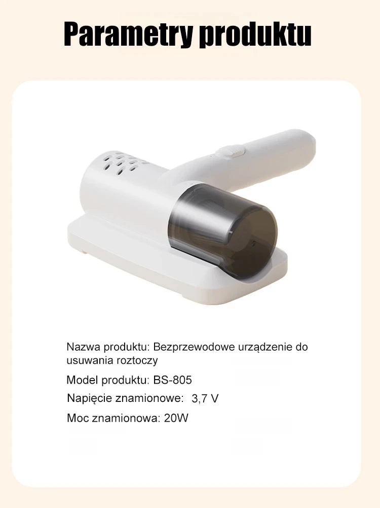 Wireless Handheld Vacuum Cleaner USB Charging Powerful Suction Portable Mite Remover for Bed Sofa Car Cleaning
