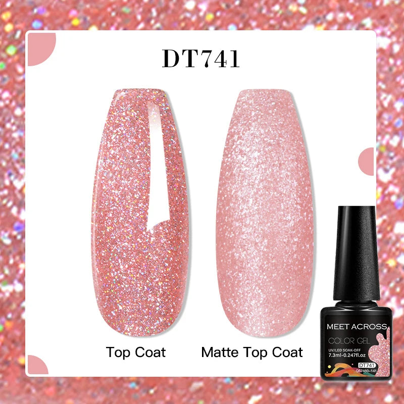 MEET ACROSS 160 Colors 7.3ml Gel Nail Polish Pink Green Blue Fluorescent Summer Glitter Varnish Semi Permanent Nail Art Gel