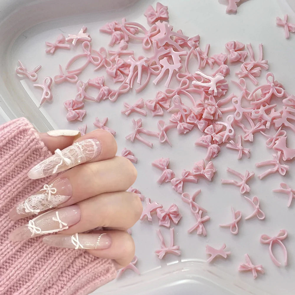 100pcs 3D Baby Blue Mixed Bowknot Nail Art Decorations Resin Sweet Ribbon Bows Nails Charms for DIY Crafts Manicure Accessories