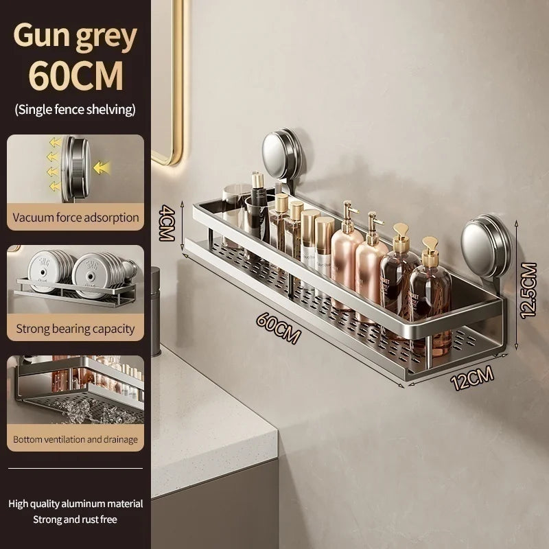 No Drill Suction Cup Adhesive Bathroom Rack Bathroom Shelf Toilet Aluminum Hanging Rack Bathroom Organizer Hang On The Wall