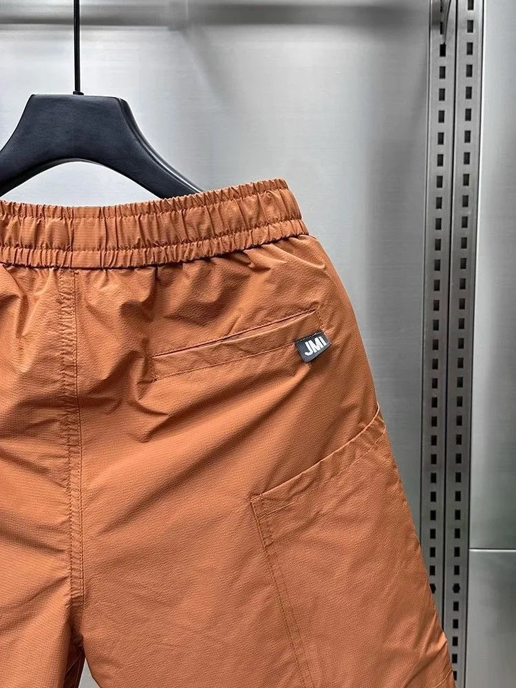 2026 Men's Large Pocket Waistband Work Shorts Summer Thin New Loose Straight Half Middle Pants