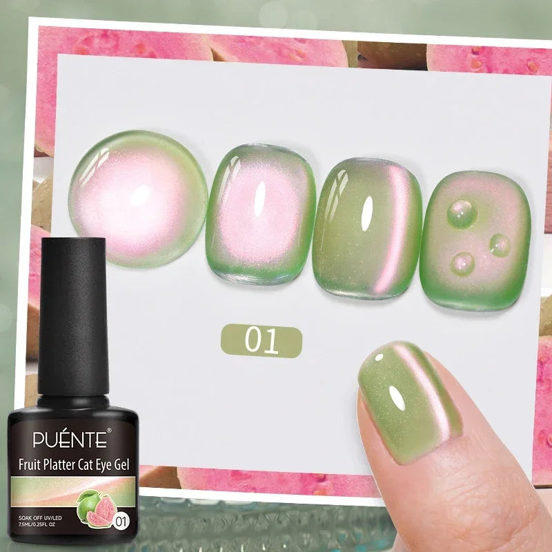 PUENTE 7.5ML Smooth Ceramics Cat Magnetic Gel Nail Polish White Moonlight Shades Cat Eye Soak Off UV Nail Art Varnish Manicure