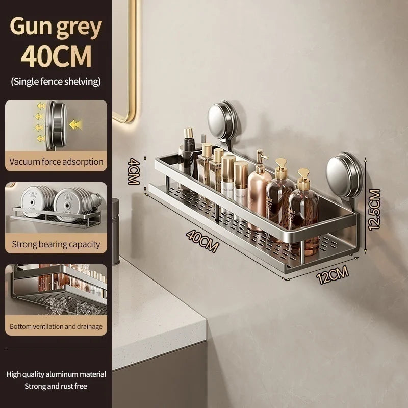No Drill Suction Cup Adhesive Bathroom Rack Bathroom Shelf Toilet Aluminum Hanging Rack Bathroom Organizer Hang On The Wall