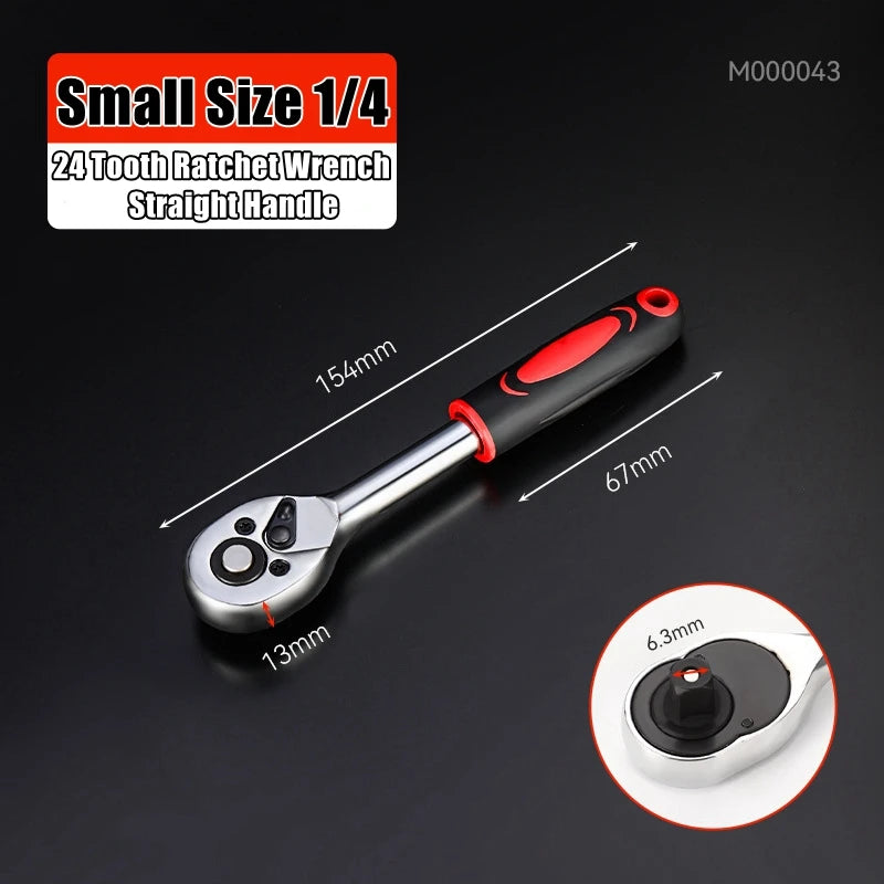 24/72 Tooth Quick Ratchet Wrench 1/2 1/4 3/8 3 Size Flying Wrenches Two-way Socket Wrench Repair Tools for for Vehicle Bicycle