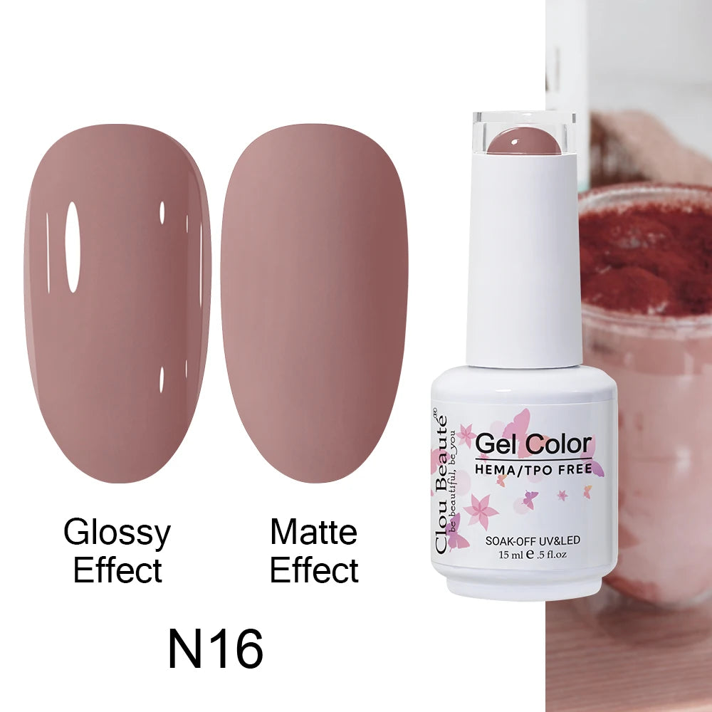 Clou Beaute 15ml HEMA TPO FREE Color Gel Nail Polish Nude Pink Red Green Collection Nail Gel Polish Glitter Soak Off UV LED Gel