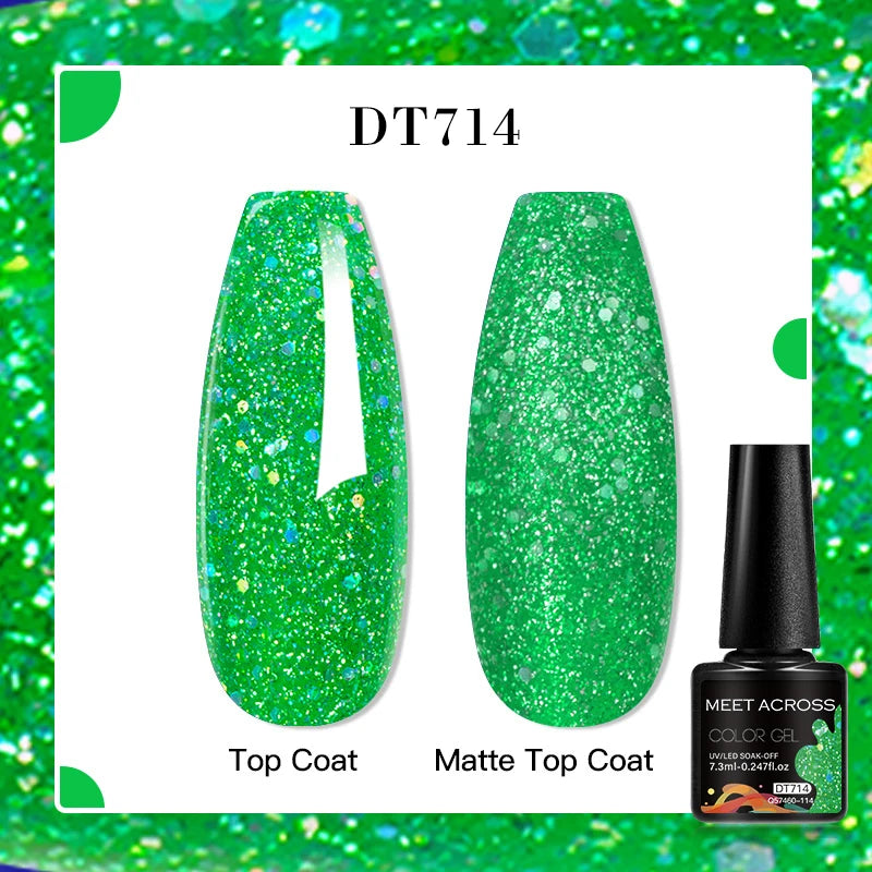 MEET ACROSS 160 Colors 7.3ml Gel Nail Polish Pink Green Blue Fluorescent Summer Glitter Varnish Semi Permanent Nail Art Gel