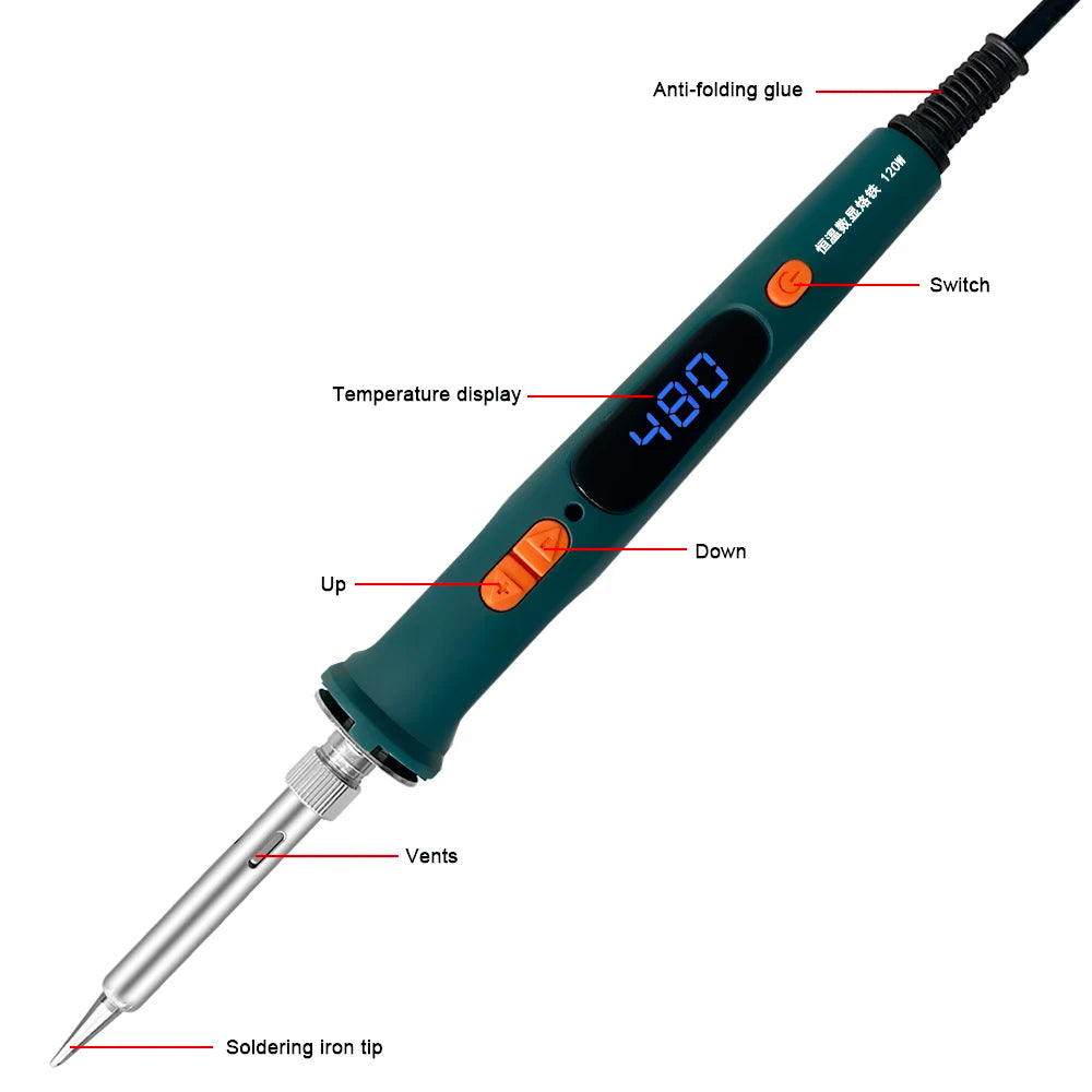 100W/120W Digital Soldering Iron Kit Repair Soldering Tool Set Electric Soldering Iron Dual Calibration Temperature 200-600C