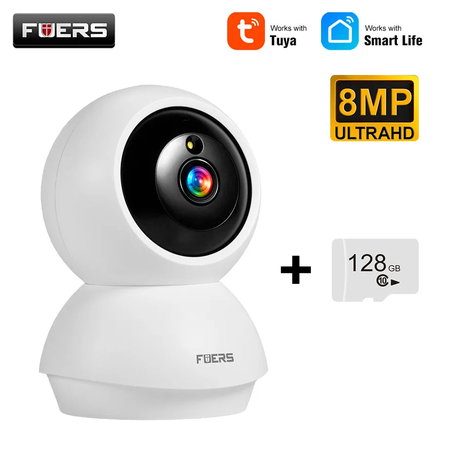 Fuers 4K 8MP IP Camera Indoor WiFi Wireless Surveillance works with Tuya Smart Home APP Auto Tracking CCTV Security Baby Monitor