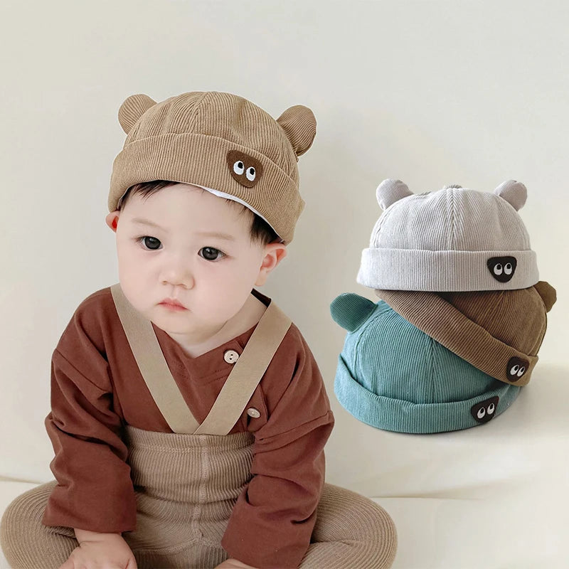 Autumn Corduroy Baby Landlord Hat Cartoon Ear Toddler Melon Cap 1-4year Kids Solid Color Bonnet Children Brimless Docker Caps 모자