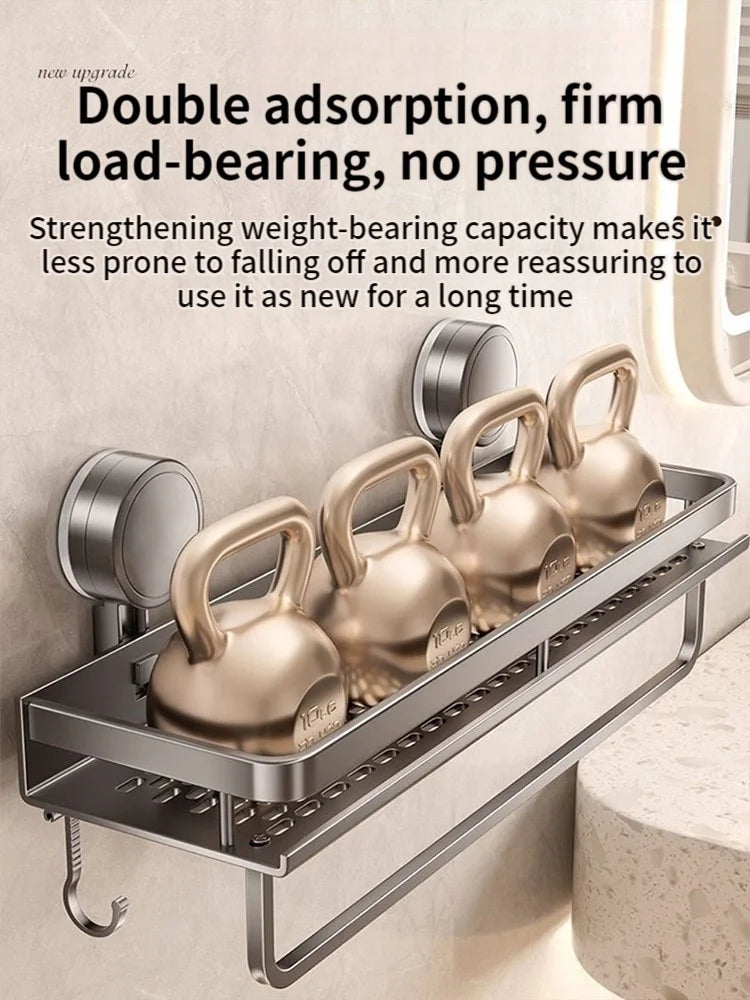 No Drill Suction Cup Adhesive Bathroom Rack Bathroom Shelf Toilet Aluminum Hanging Rack Bathroom Organizer Hang On The Wall