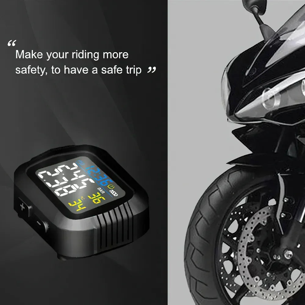Motorcycle TPMS Tire Pressure Monitoring System Temperature Alarm With 2 External Sensors Moto Tyre Alarm Systems Real Time