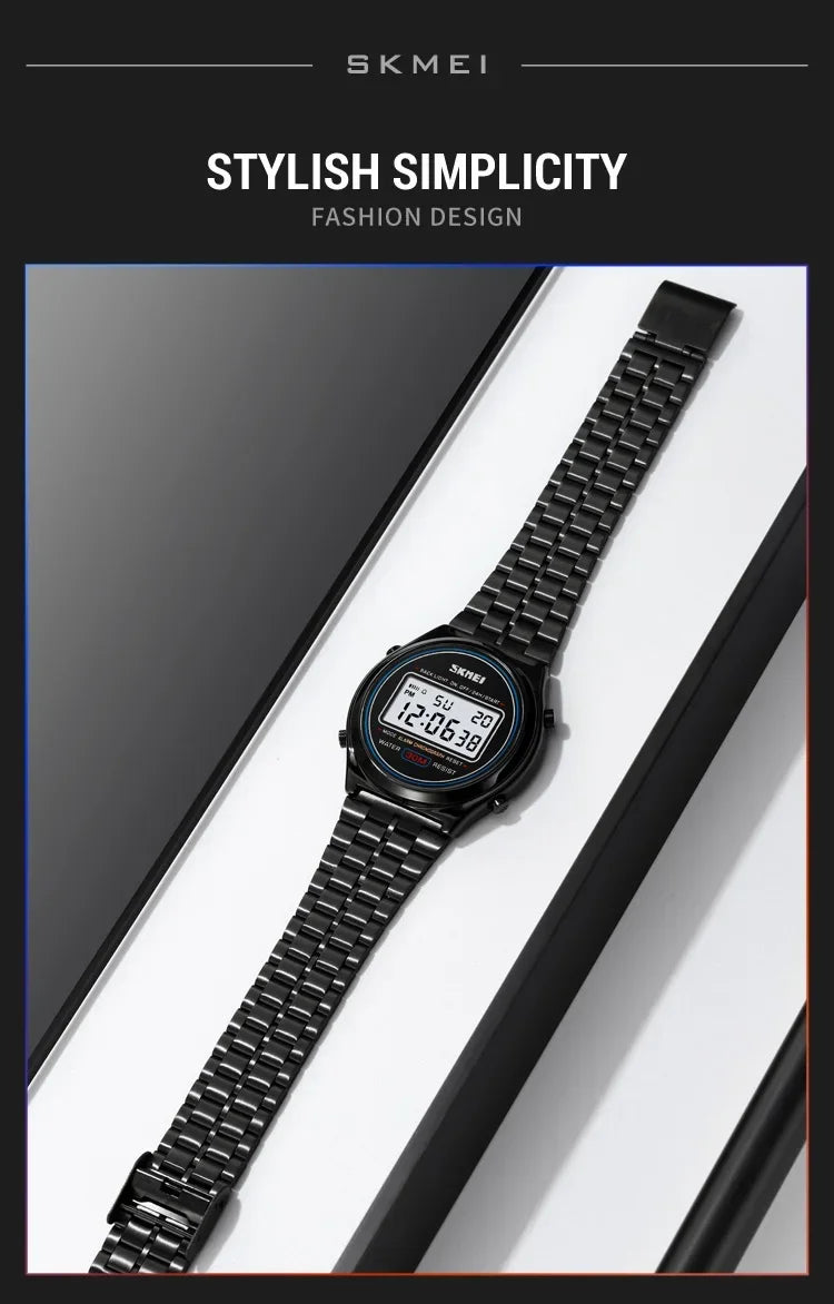 SKMEI 2146 Back Light Display Stopwatch Digital Sport Watches Stainless Steel Men Waterproof Date Alarm Wriswatch reloj hombre
