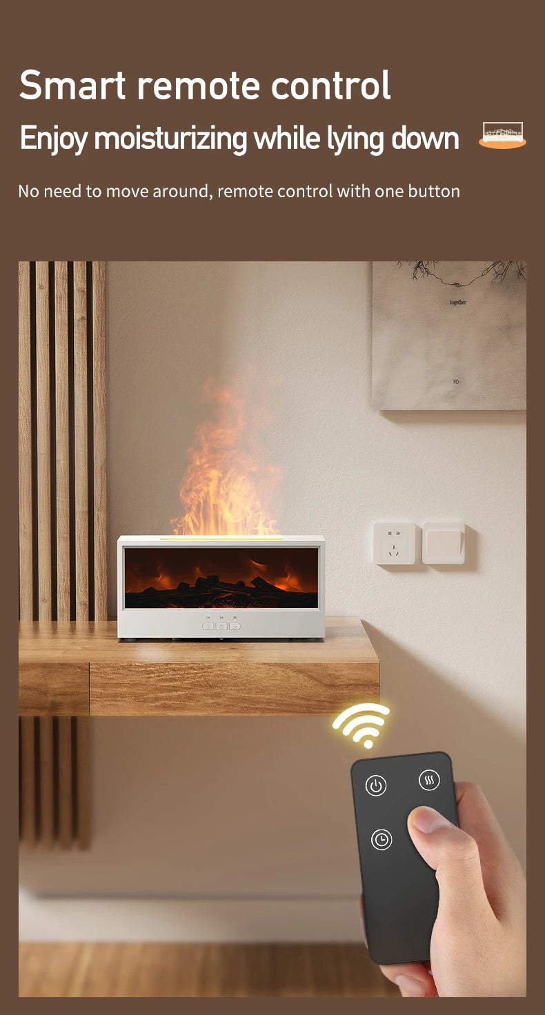 VISSKO Creative Fireplace Air Humidifier Waterless Auto-Off Aroma Essential Oil Diffuser with LED Light Remote Control for Gift