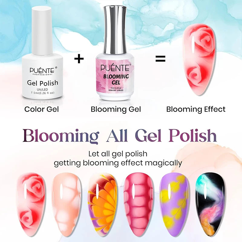 15ML Blooming Marble Gradient Gel Nail Polish Spreading Effect Watercolor Floral Print Nail Art Soak Off UV/LED Nail Varnish