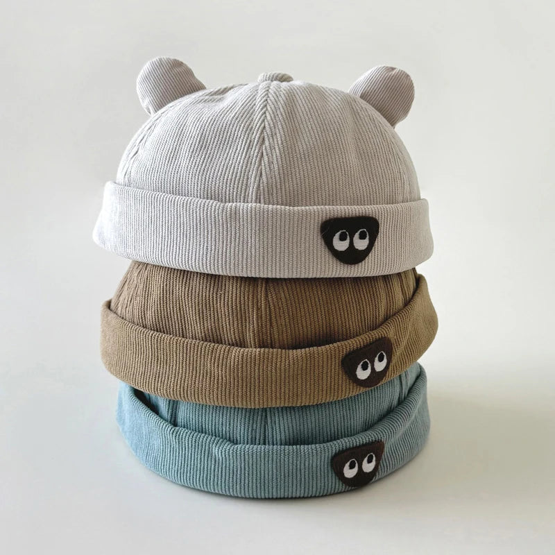 Autumn Corduroy Baby Landlord Hat Cartoon Ear Toddler Melon Cap 1-4year Kids Solid Color Bonnet Children Brimless Docker Caps 모자