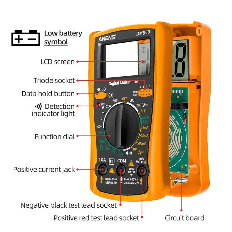 DM850 Professional Digital Multimeter 1999 Auto AC/DC Votage Tester Ohm Current Ammeter Test Probe Professional Detector Tool