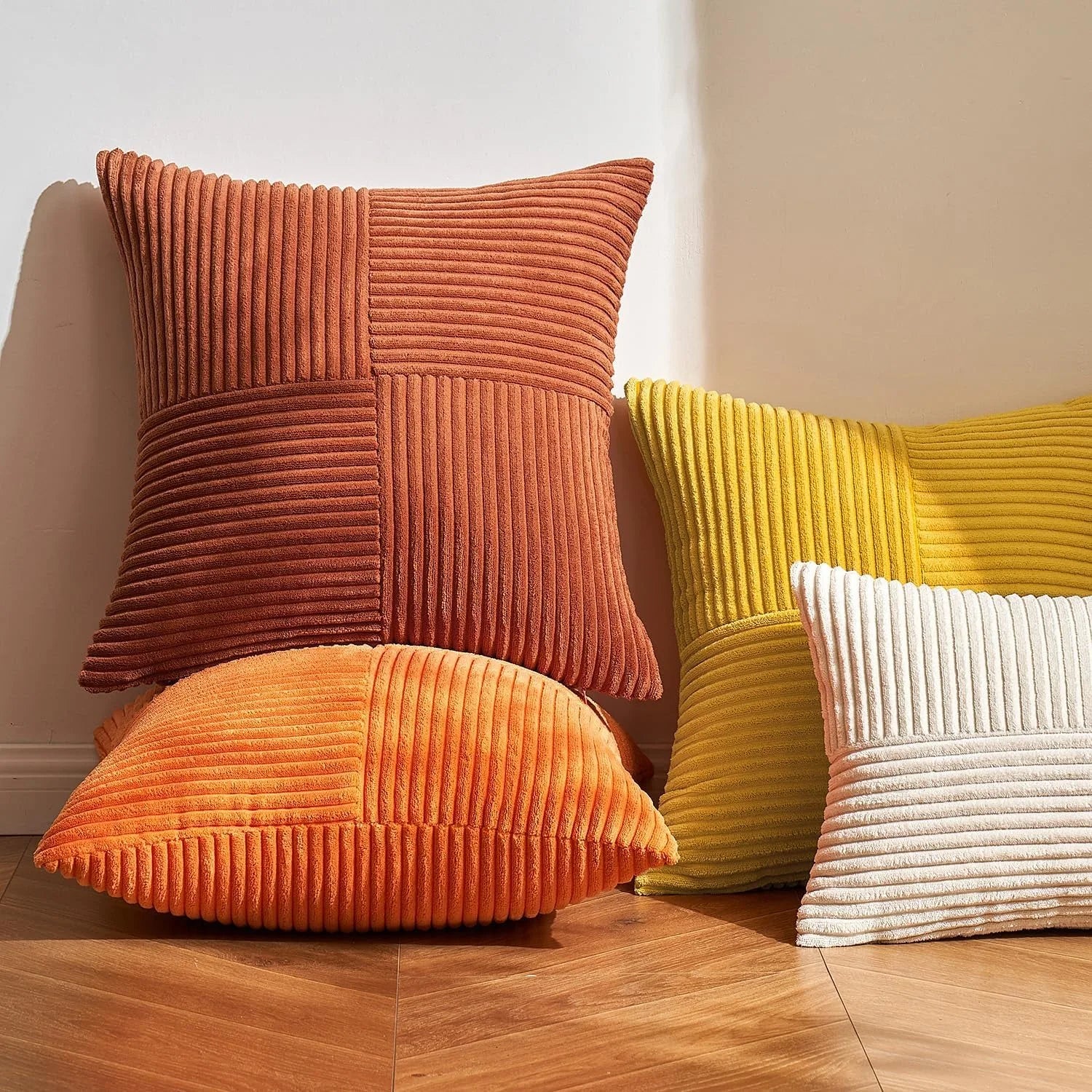 Rust Boho Throw Pillow Cover 18x18 Inch for Couch Bed Sofa Soft Corss Corduroy Patchwork Textured Terracotta Accent Cushion Case