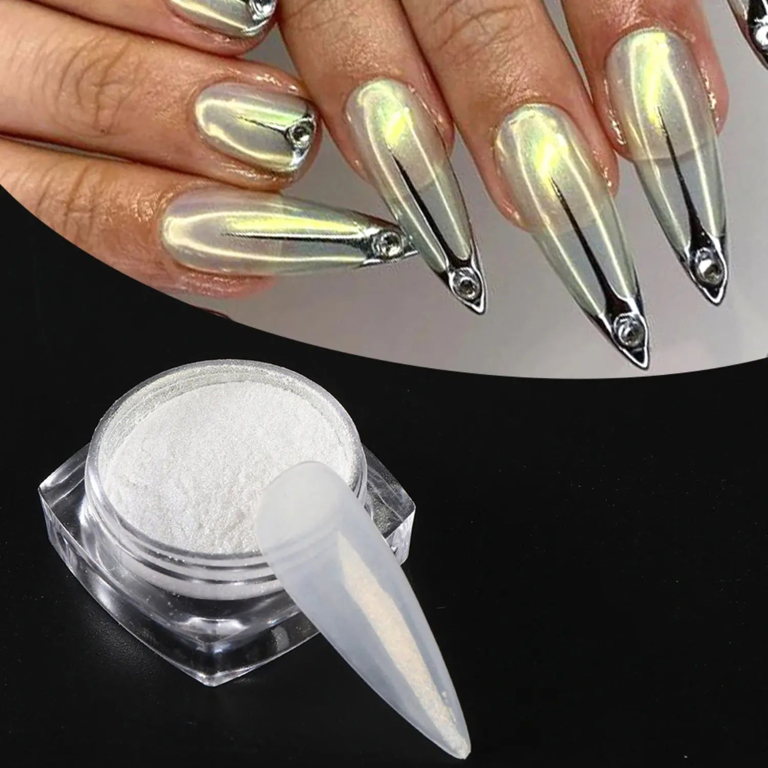 Pearl White Rubbing on Nail Art Glitter Dust Chrome Aurora Yellow Purple Manicure Decorations Mirror Mermaid Nail Powder Pigment