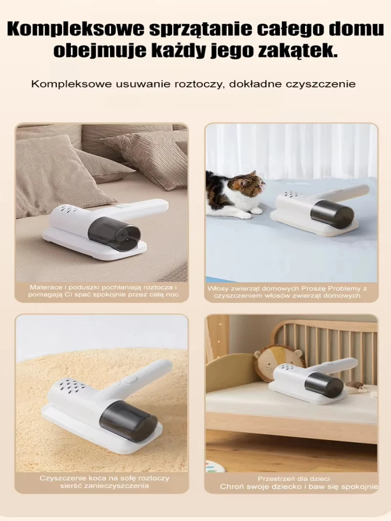 Wireless Handheld Vacuum Cleaner USB Charging Powerful Suction Portable Mite Remover for Bed Sofa Car Cleaning