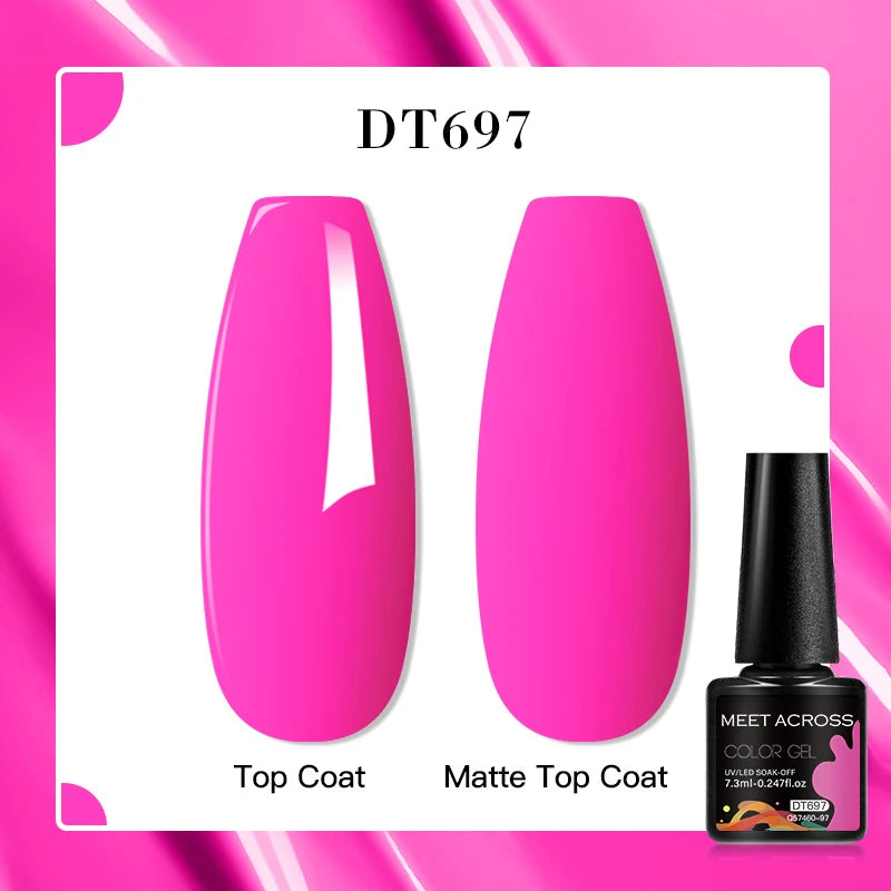 MEET ACROSS 160 Colors 7.3ml Gel Nail Polish Pink Green Blue Fluorescent Summer Glitter Varnish Semi Permanent Nail Art Gel