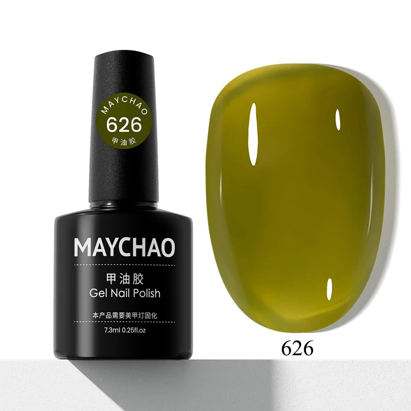 MAYCHAO Transparent Nude Jelly Gel Nail Polish Semi Permanent 7.3ml Top Coat Soak Off UV LED Varnish Nail Art Design Base Gel