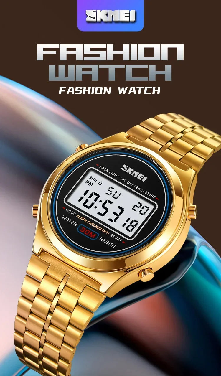 SKMEI 2146 Back Light Display Stopwatch Digital Sport Watches Stainless Steel Men Waterproof Date Alarm Wriswatch reloj hombre