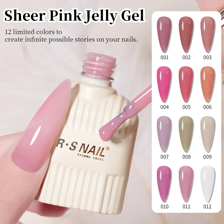 RS NAIL Jelly Transparent Gel Nail Polish 10g Summer Nude Pink Gel Polish Semi Permanent Soak Off UV LED Varnish Jade Nail Gel