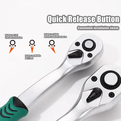 24/72 Tooth Quick Ratchet Wrench 1/2 1/4 3/8 3 Size Flying Wrenches Two-way Socket Wrench Repair Tools for for Vehicle Bicycle