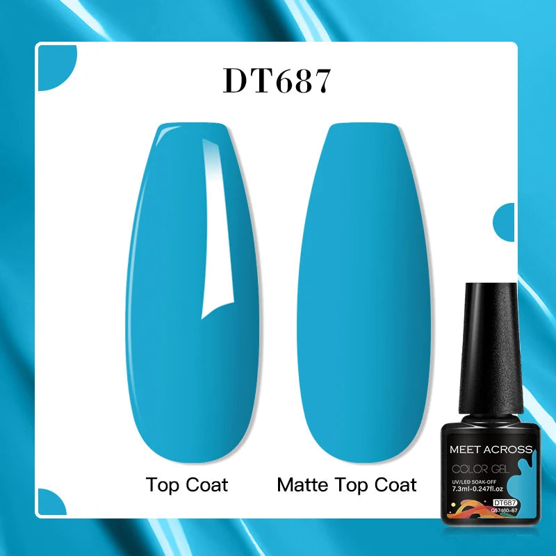 MEET ACROSS 160 Colors 7.3ml Gel Nail Polish Pink Green Blue Fluorescent Summer Glitter Varnish Semi Permanent Nail Art Gel