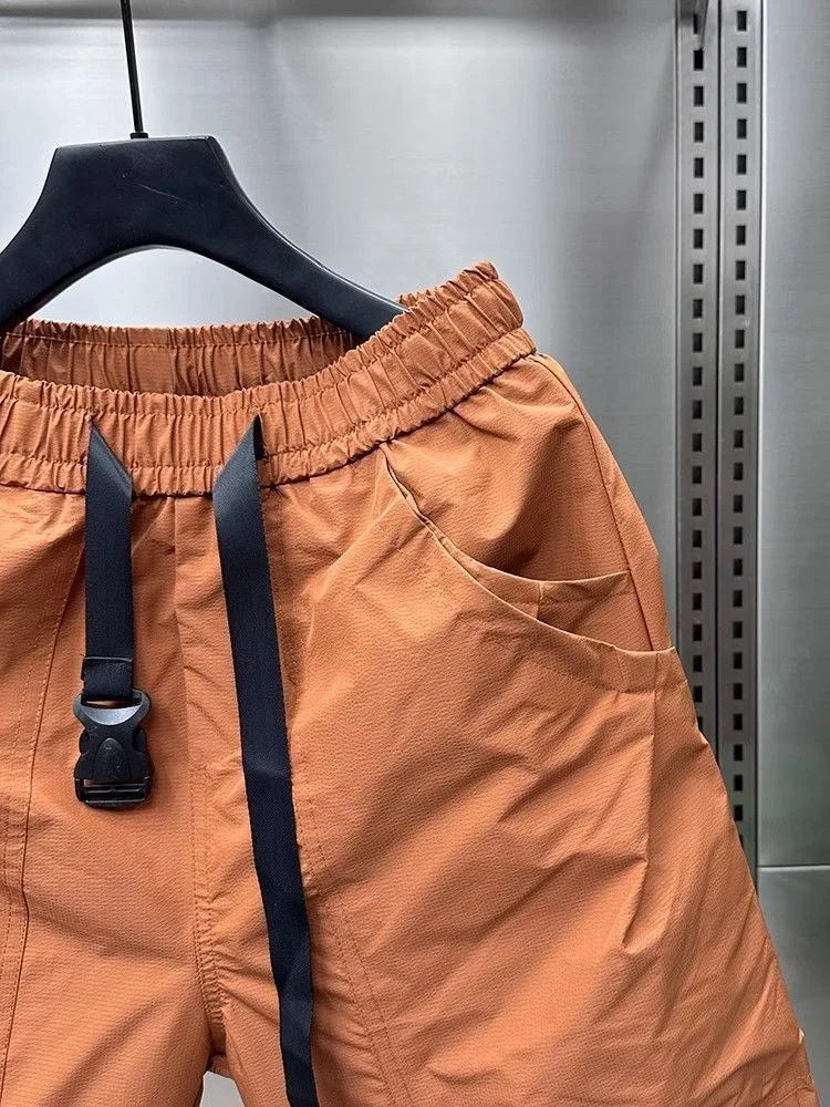 2026 Men's Large Pocket Waistband Work Shorts Summer Thin New Loose Straight Half Middle Pants