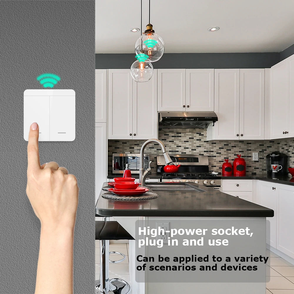 RF Wireless Smart Plug 110V 220V 16A High-power Socket and 86 Wireless Push Button Wall Switch with Battery for Home Appliance