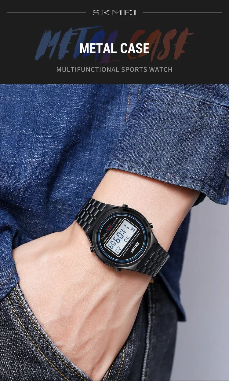SKMEI 2146 Back Light Display Stopwatch Digital Sport Watches Stainless Steel Men Waterproof Date Alarm Wriswatch reloj hombre