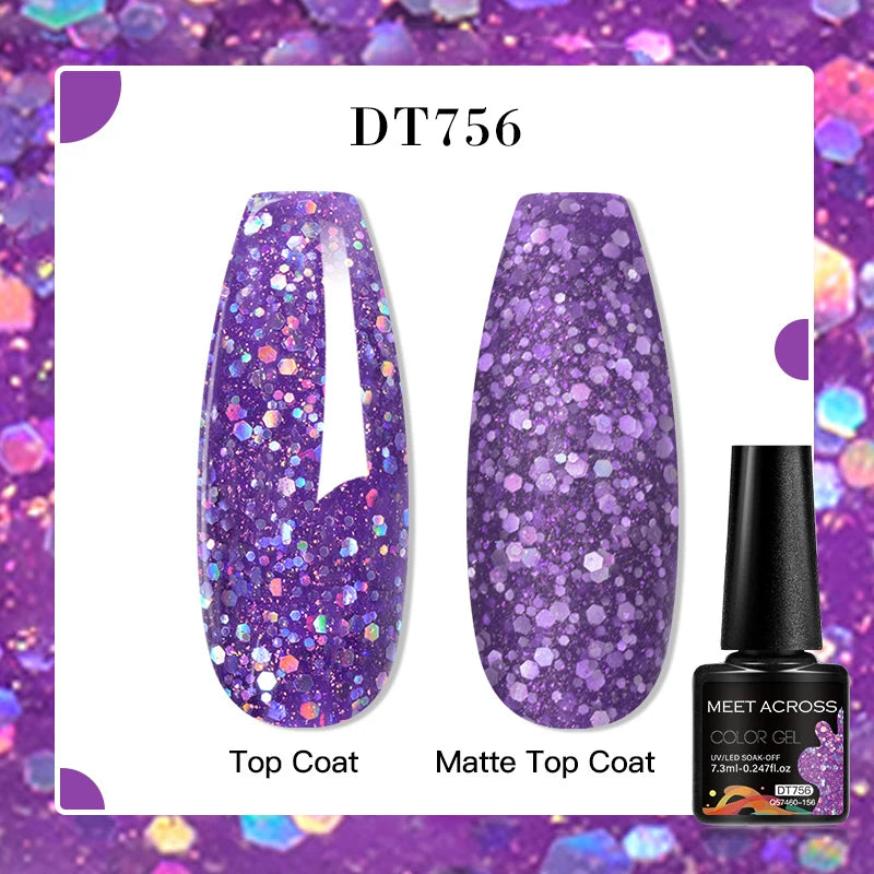 MEET ACROSS 160 Colors 7.3ml Gel Nail Polish Pink Green Blue Fluorescent Summer Glitter Varnish Semi Permanent Nail Art Gel