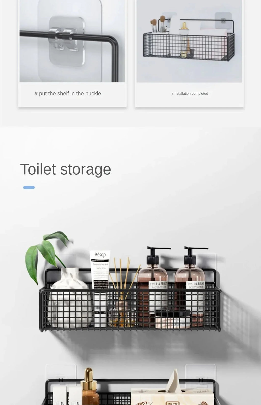 Bathroom Organiser Multifunctional Toiletries Organiser No-Punch Bathroom Shelf Bathroom Kitchen Wall Mount Storage Rack
