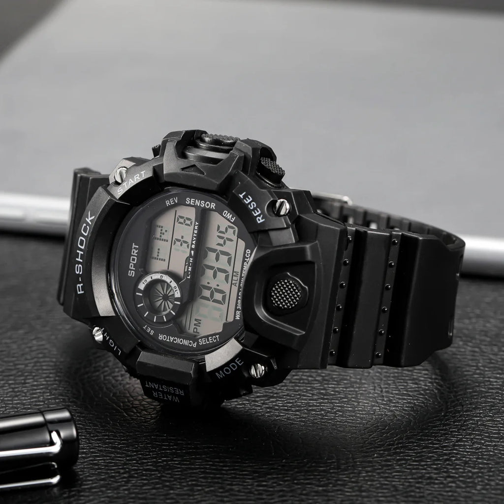 Fashion Men's Watch Sports Electronic Wristwatch Large dial Multifunctional Waterproof Luminous Alarm Kids Male's Military Watch