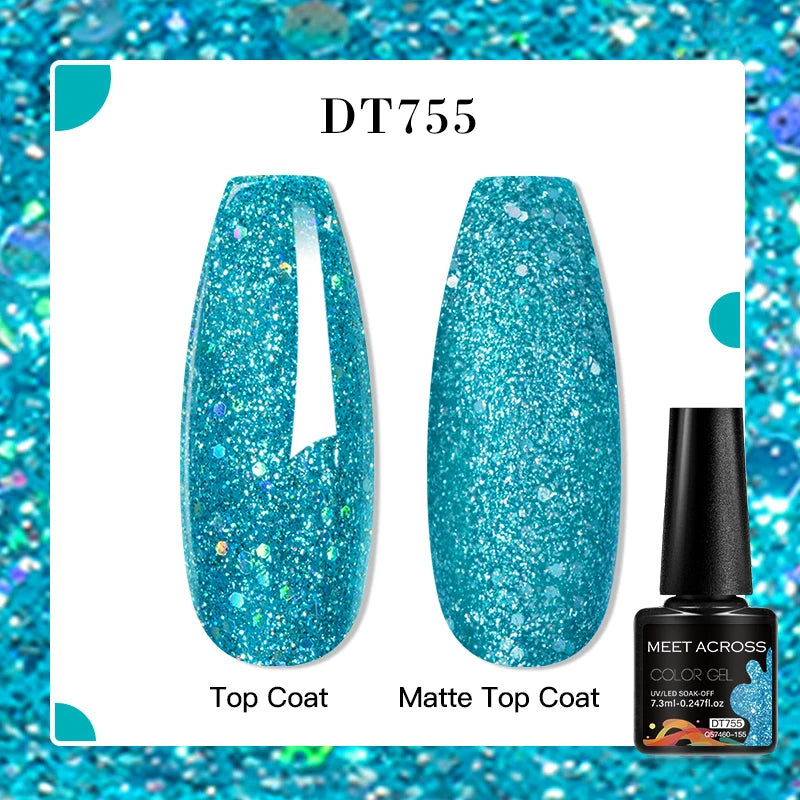 MEET ACROSS 160 Colors 7.3ml Gel Nail Polish Pink Green Blue Fluorescent Summer Glitter Varnish Semi Permanent Nail Art Gel
