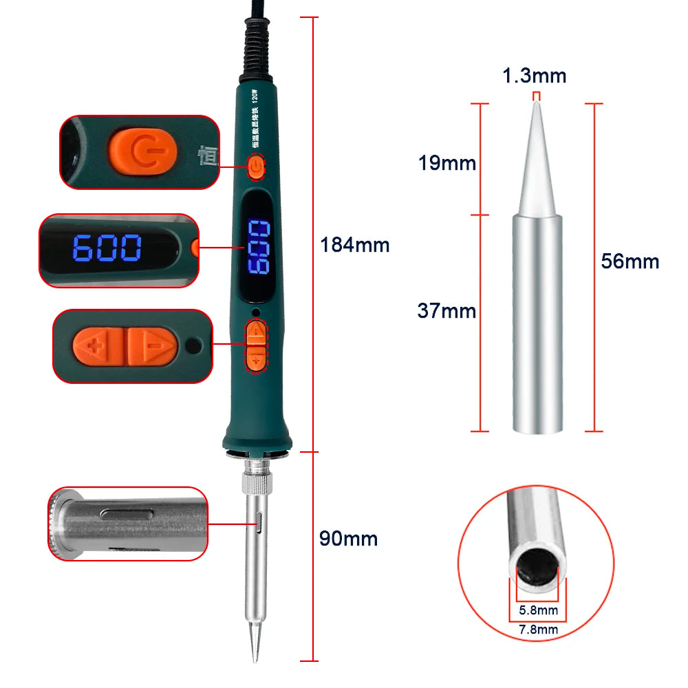 100W/120W Digital Soldering Iron Kit Repair Soldering Tool Set Electric Soldering Iron Dual Calibration Temperature 200-600C